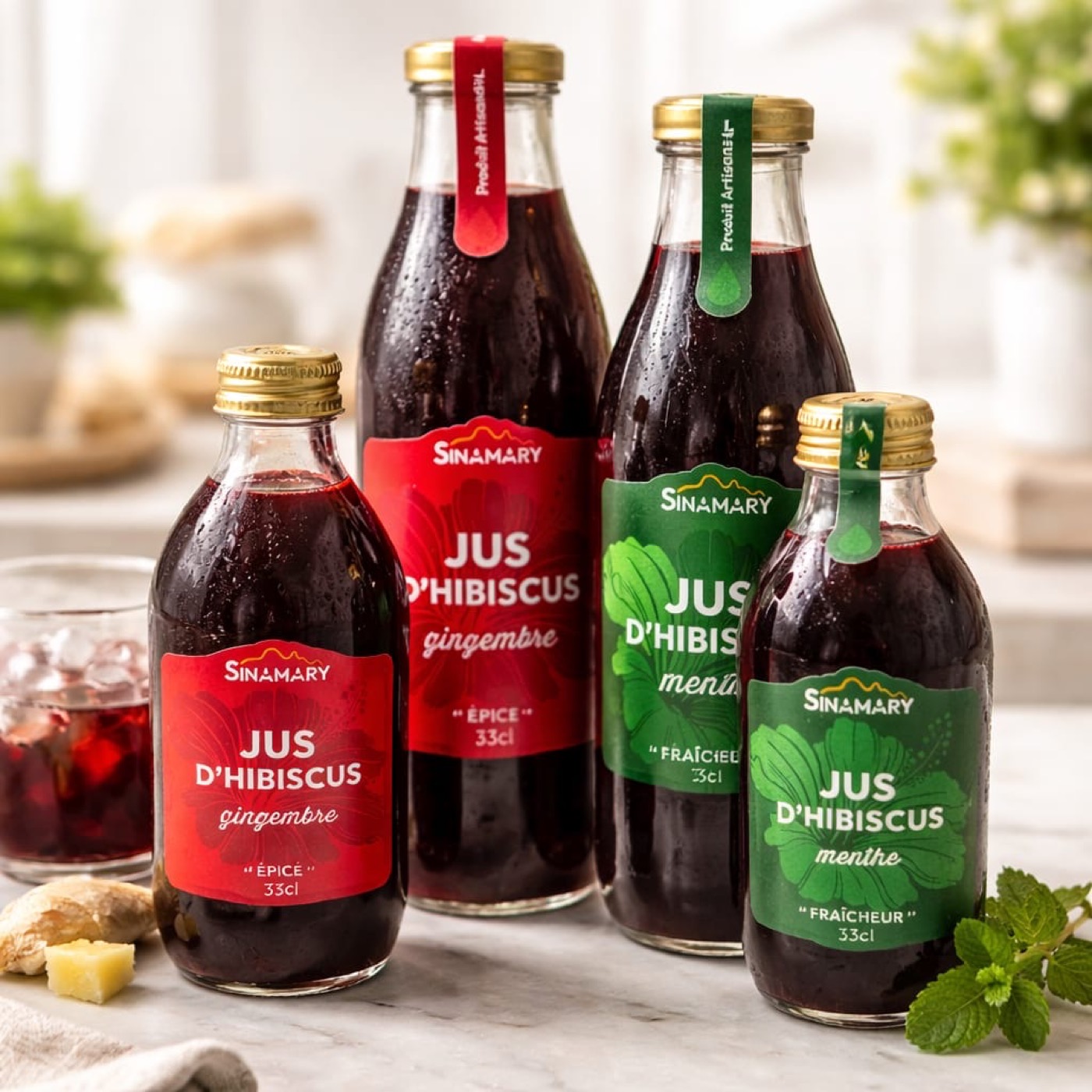 Jus d’hibiscus Sinamary gingembre et menthe